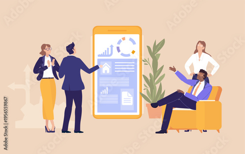 Tableau sur toile Group of business professionals analyzing charts and graphs, symbolizing data analysis, strategic planning, financial review, teamwork, and informed decision making in a corporate environment