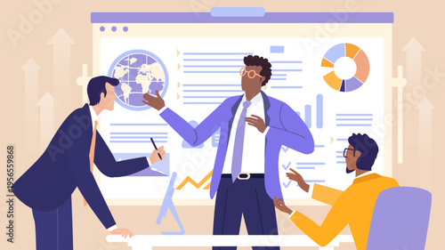 Business professionals gathered for a meeting, discussing strategy and sharing ideas, symbolizing teamwork, communication, corporate planning, leadership, and collaborative decision making