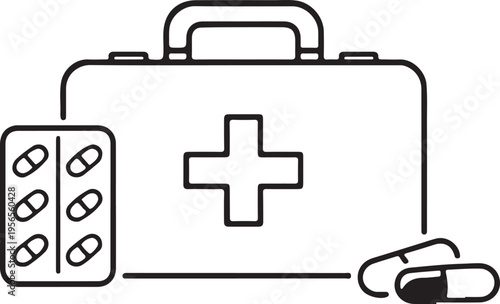 First Aid Box Minimal Line Art Vector Medical Kit Emergency Health Care Safety Outline Illustration Simple Design