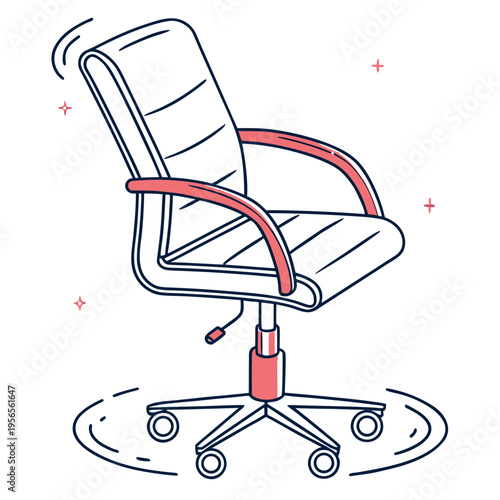 A red and white office chair with wheels
