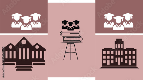 College university education concept with campus building and higher learning environment illustration