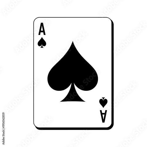 Ace of spades playing card vector, black and white gambling icon, minimalist poker card graphic for casino gaming design