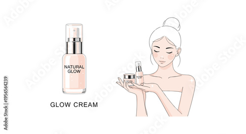 Woman applying natural glow cream in soft warm lighting for skincare advertising