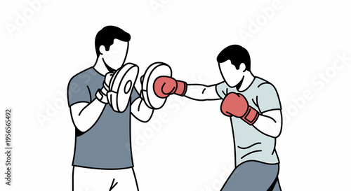 Boxing trainer holding focus mitts for a professional boxer