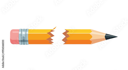 A broken pencil lies in two pieces on a plain background