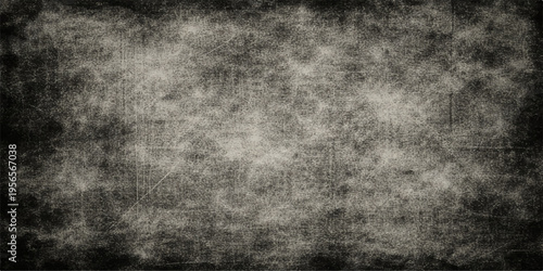 A dark grunge background featuring an aged gray paper texture and rough black stone pattern creates a vintage dirty surface for a blank concrete wall backdrop design