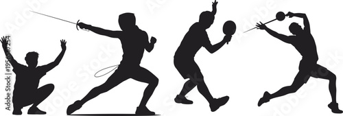 Black silhouettes of diverse people practicing yoga poses martial arts and fitness exercises isolated on transparent background for wellness health and athletic lifestyle concepts