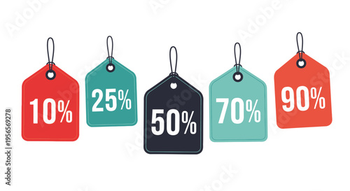 Set of Retail Discount Price Tags with Percentage Off on Isolated White Background