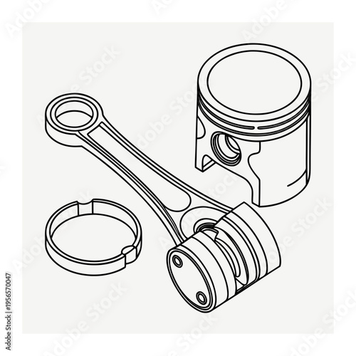 Engine Piston, Connecting Rod, and Piston Ring Mechanical Parts Outline