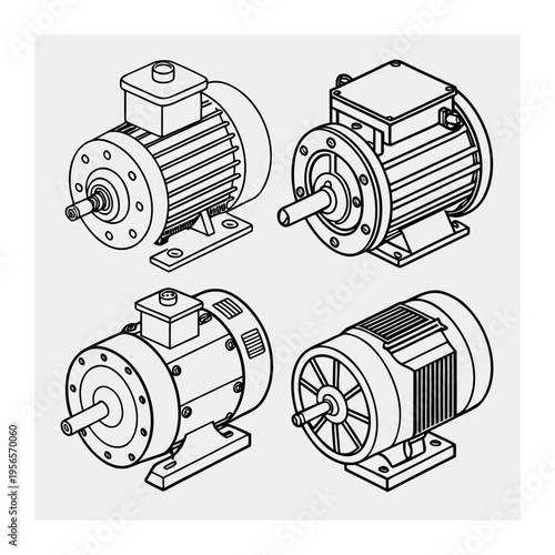 Isometric Electric Motors Collection for Industrial and Mechanical Use
