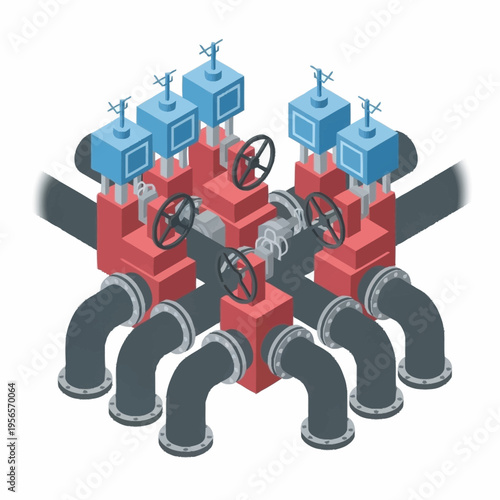 Complex Industrial Valve System with Multiple Outlets.