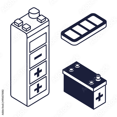 Isometric Battery Collection - Power Storage Devices