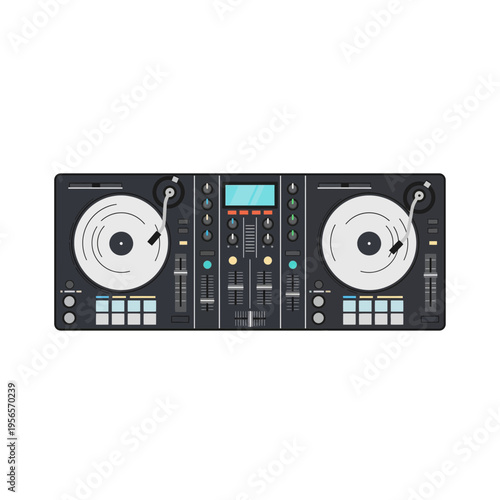 Flat Design DJ Mixer Controller Top View Isolated on White