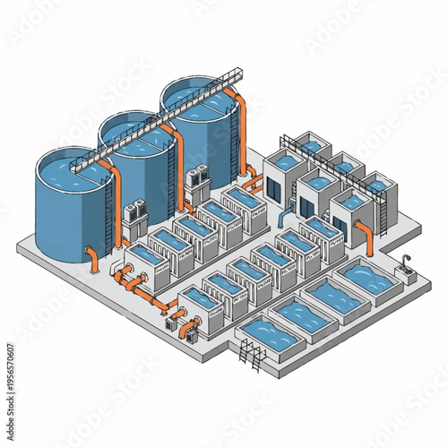 Industrial Water Treatment Plant with Tanks and Equipment.