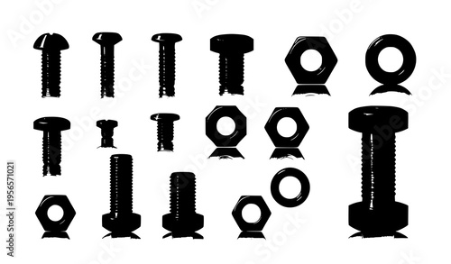 Industrial fastener vector set metal screws bolts nuts illustration 