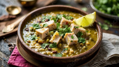 Indian cuisine. 
Kichri with mung beans, rice and Adyghe cheese. Kichri (or Kichari) is a legendary dish of Indian cuisine.