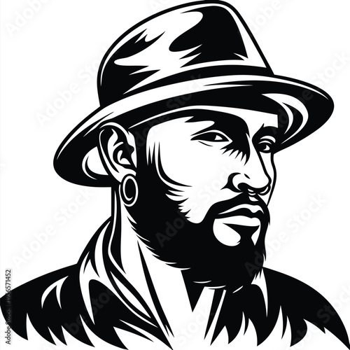 Confident man with beard in a hat showcases strong silhouette