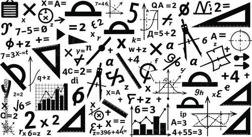 Mathematical symbols and equations collage