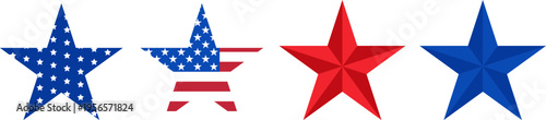 Patriotic USA star icon set with red blue and American flag pattern stars for Independence Day design elements