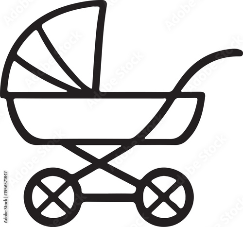Baby stroller flat design minimal line art vector illustration modern childcare transport icon clean simple style