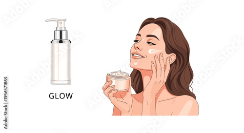 Woman applying moisturizer cream in soft natural lighting for skincare advertising