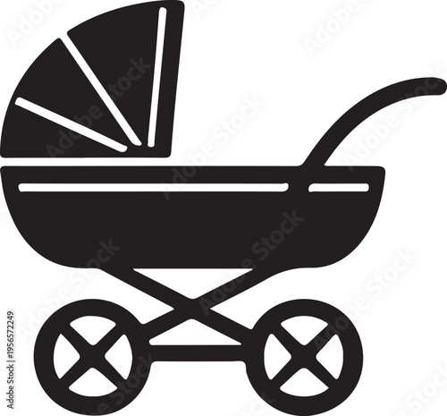 Baby stroller flat design minimal line art vector illustration infant carriage outline clean minimal parenting concept