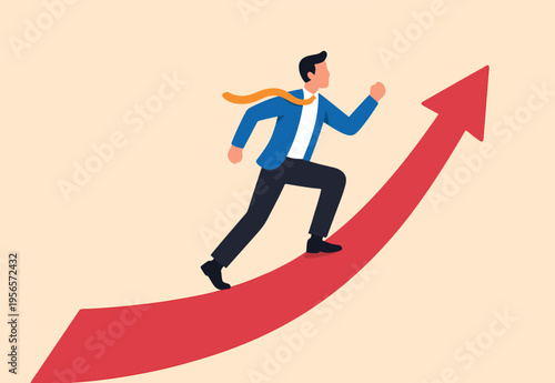 Taking initiative to win business competition, determination or entrepreneurship to overcome difficulty and success, courage or challenge concept, businessman taking initiative to climb growth graph