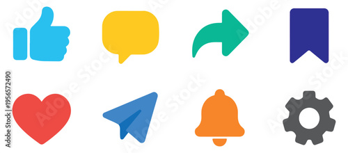 Collection of social media icons. Like, Comment, Share. Social media flat icons. Vector, flat outline icon isolated on white