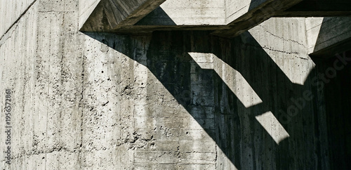 Geometric Brutalist Concrete Architecture Detail with Dramatic Shadows