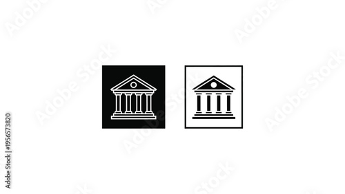 bank building icon set flat illustration of outline and solid financial institution symbols isolated on light background business finance concept