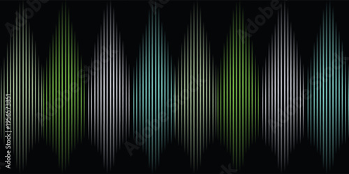 Abstract digital background presents a mesmerizing array of vertical light bars rendered in vibrant glowing green and stark white hues set against an expansive deep black void suggesting a dynamic te