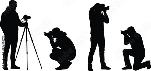 Set of diverse people silhouettes in various active and casual poses, men and women standing and walking, isolated on white.