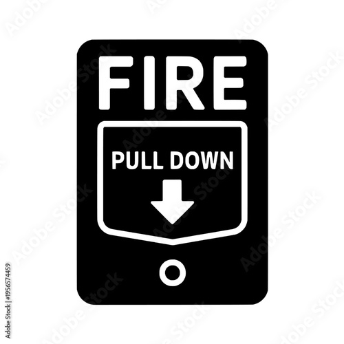 Black and white icon of a fire pull down sign