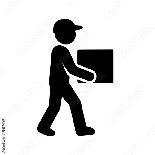 Silhouette of a man carrying a box while walking