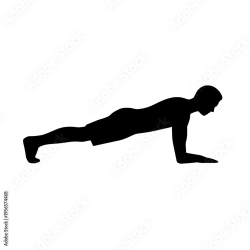 Black silhouette of a man doing a pushup exercise