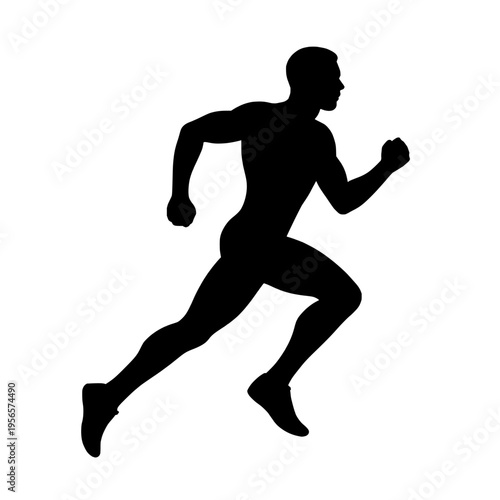 A black silhouette of a man running quickly