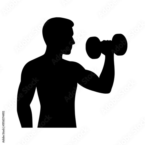 A black silhouette of a man lifting dumbbell