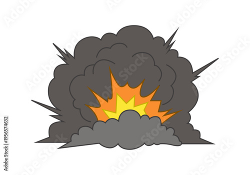 Nube de humo negro con una explosión de fuego naranja y amarillo