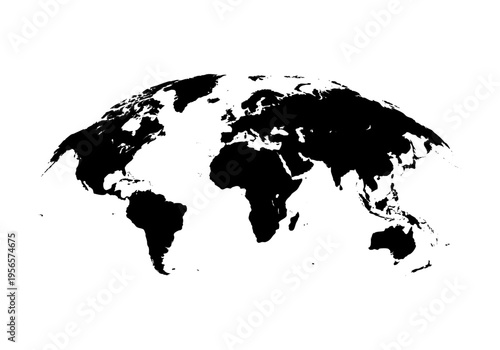 Mapa del mundo en color negro con silueta de continentes