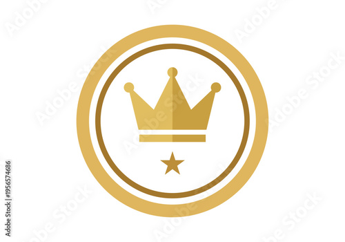 Emblema circular de color dorado con una corona real y una estrella pequeña en el centro