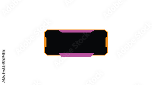 Futuristic game UI border isolated on white background with black main box purple and orange accents for user interface hud or overlay element