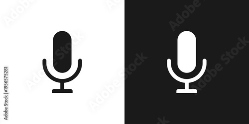 Microphone Icon Vector Set in Black and White, Minimalist Mic Symbol for Podcast, Audio Recording, Voice Search, and Broadcast UI Design1.eps
