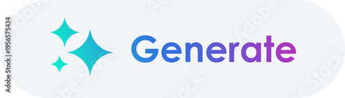 AI Generate Button with Magic Sparkles for UI Design. Modern Gradient Pill-Shaped CTA Button for Artificial Intelligence, Content Creation, and App Interface.-12eps