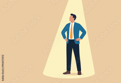 Outstanding employee or spotlight winning candidate, talent recruitment or best employee, job opportunity vacancy, HR hiring, candidate selection concept, winner job candidate with spotlight shining.