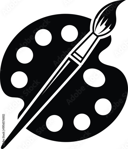 Artist Paint Palette and Brush Vector Icon Black and White Illustration for Creative Design Art Studio School Education and Painting