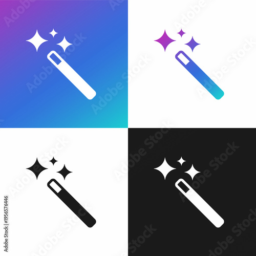 New creative User interface element for generative ai. Ai content generation icon symbol with magic stick or magic wand tool.magic stick with stars. magic stick with sparkles. -23.eps