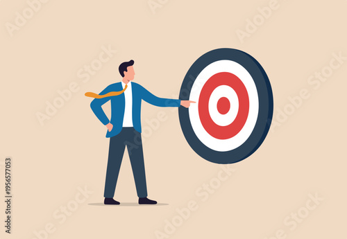 Specific goal, clarify objective or target, focus or concentrate on purpose to win business mission, perfection or aiming at target concept,of bullseye archery target