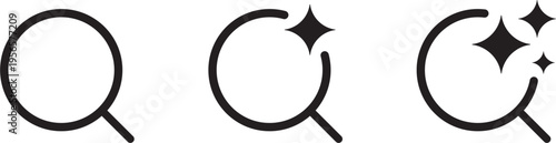 AI Search Magnifying Glass Icon Set with Magic Sparkles, Smart Discovery Lens for Generative Artificial Intelligence UI UX Web Design