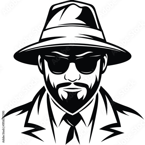 Monochrome man's portrait shows him wearing a hat and sunglasses