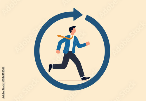 Working habit, life cycle or daily routine behavior, agile development, discipline or working efficiency, procedure or process to success concept, businessman running on habit circle arrow diagram